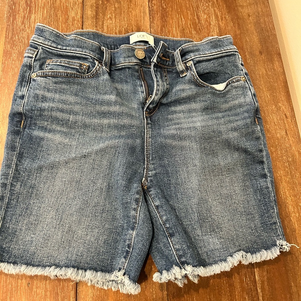 LOFT Frayed Hem Denim Shorts - Blue
